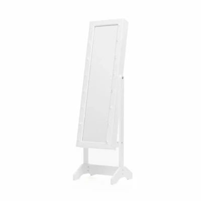 Imagen de InnovaGoods® Espejo de Pie con Armario para joyas, Joyero Pie, Luces LED y Cierre, 4 Posiciones, Organizador Almacenamiento Ideal complementos.