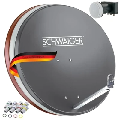 Imagen de SCHWAIGER 548 Sat Set Sistema satélite Antena parabólica Quad LNB Digital 8X F Plug 7mm Aluminio Completo Antracita 74,5 x 84,5cm