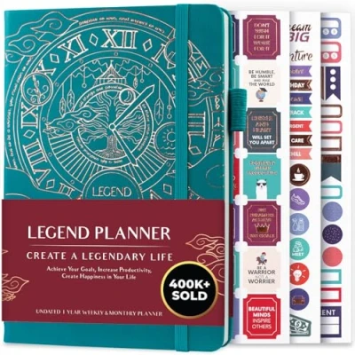 Imagen de Legend Planner Planificador de vida semanal y mensual lujo para alcanzar tus metas vivir más feliz. Organizador, cuaderno productividad A5, Sin fecha Viride