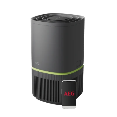 Imagen de AEG APO50371DG Purificador de Aire, Filtro HEPA, Elimina 99,5% Bacterias, Capacidad hasta 41m2, 3 velocidades, Táctil, Control por voz, Sensores partículas, Filtrado 4 etapas, Silencioso Gris