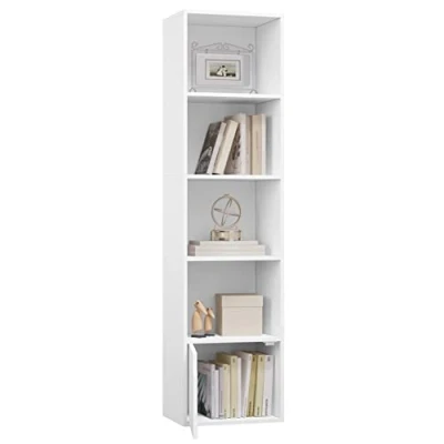 Imagen de eSituro Estanterias para Libros 5 Cubos, Libreria Estanteria Blanca, Madera con Puerta Salón Dormitorio Cocina Oficina, MDF, 34x24x132cm, SBKC0041