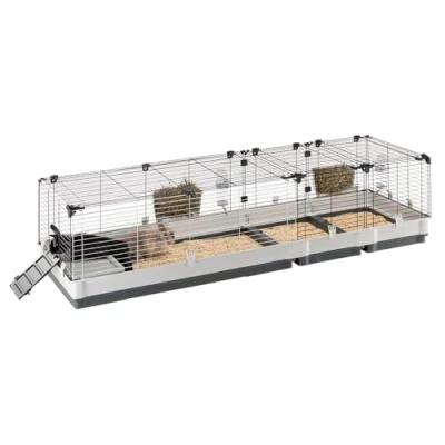 Imagen de Ferplast Jaula Conejos KROLIK 200 Espaciosa y Modular, Techo Abatible, Escalera Frontal, Clips de Seguridad Accesorios Incluidos Eco Sostenible 205 x 60 h 50 cm