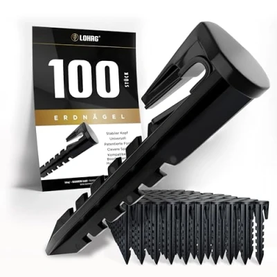 Imagen de lohag® 100 piquetas de Tierra para el Robot cortacésped Cable limitación Accesorios Anclajes estacas Clavo Compatible con Bosch, Gardena, Husqvarna, Worx, Yard