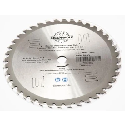 Imagen de Hoja de sierra circular 200 x 16 mm para madera con 40 dientes TCT inclinados y cortes láser reducción ruido