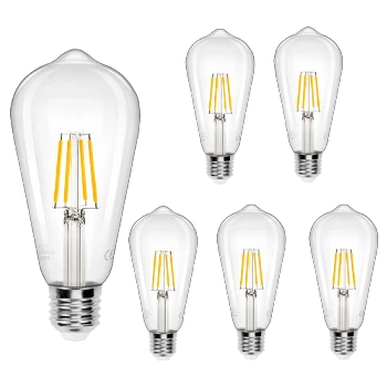 Imagen de Aigostar Bombilla LED E27 con Filamento,Blanco Cálido 2700K,6W(Equivalente a 55W),730 Lúmenes,No Regulable,Bombillas Decorativas,Pack De 5 Uds