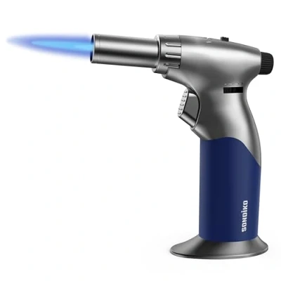Imagen de Sondiko Soplete de Cocina, Encendedor Butano Tamaño Llama Triple Ajustable, Recargable con Bloqueo Continuo para Crema Brulee, Cocina (Butano no Incluido)