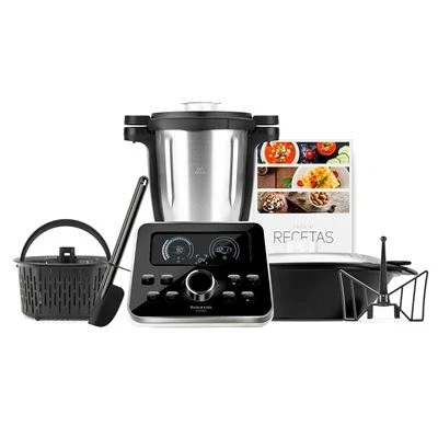 Imagen de Taurus Foodie Robot de Cocina multifunción Recetas Incluido, 31 Funciones, Báscula integrada, Libre BPA, 1500 W, 3.5 litros, 44 Decibeles, Acero Inoxidable, Negro INOX
