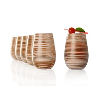 Imagen de Stölzle Lausitz Juego de 6 vasos Twister 465 ml, color blanco y bronce
