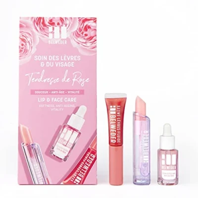 Imagen de BELWEDER Set de cuidado labios y rostro Tenderness of Rose 1 sérum revitalizante bálsamo en barra fluido Aceite rosa Damasco