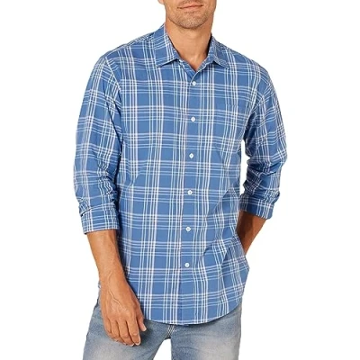 Imagen de Amazon Essentials Camisa Informal de Popelina con Manga Larga y Corte Recto Hombre, Azul Agua Cuadros Escoceses, M