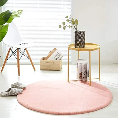 Imagen de Teppich Wölkchen Alfombra de imitación Piel Sala Estar, decoración la Dormir Lavable como Cama, cojín Silla Rosa, 120 cm Redondo