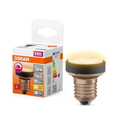 Imagen de OSRAM Flat Lamp, lámpara LED ultra compacta y plana con casquillo E27, reemplaza las bombillas tradicionales de 29W, blanco cálido (2700K), económica un consumo 4.5W, regulable, paquete 6