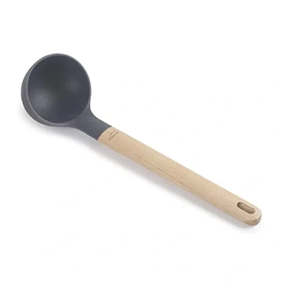 Imagen de Lacor 68187 Cacillo Silicona Unite, Cucharón para Servir, Mango, Daña la Sartén, Resistente a Altas Temperaturas, Libre de BPA, Largo: 32.5 cm, Ø9 130 ml, milliliters, Gris y Color Madera