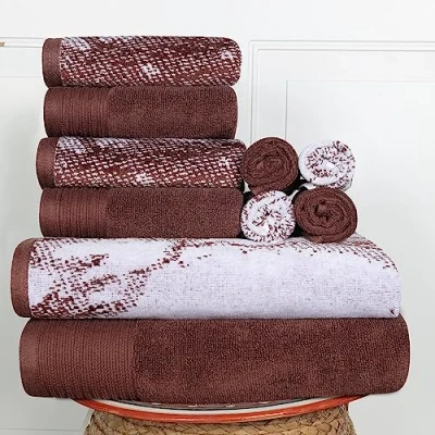 Imagen de Juego de toallas 100% algodón con efecto mármol, 10 piezas, jacquard mármol sólido y lujoso, súper suave, afelpado absorbente, 2 baño, 4 mano, paños lavado, color