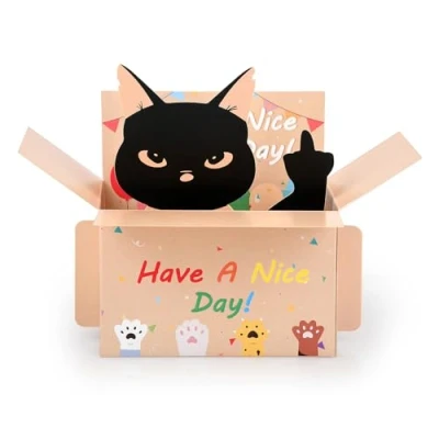 Imagen de DS. DISTINCTIVE STYLE tarjeta de cumpleaños gato con dedo medio, 3D desplegable negro, divertidas tarjetas para adultos mujeres del medio