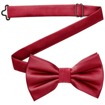 Imagen de DonDon pajarita para hombre hecha a mano con aspecto de seda 12 x 6 cm Rojo oscuro