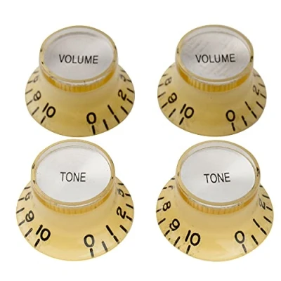 Imagen de Musiclily Pro Tamaño Pulgadas Botones de Potenciómetros Reflector 2 Volumen Tono Perillas Set para Guitarra Eléctrica USA Made Les Paul SG, Crema con Plata Top