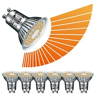 Imagen de EACLL LED GU10 Regulable Bombillas Blanco Cálido 6W 2000K 2700K 370 Lúmenes. AC 230V Sin Parpadeo Focos, 120 Atenuación Continua PAR16 Reflectoras Lámparas, 6 Pack