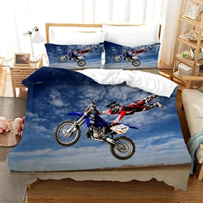 Imagen de BluvLy Microfibra Fundas Nórdicas Moto Motocross Cómodo Y Duradero 220X240Cm Nordicas Cama 150 + 2 De Almohada 40X75