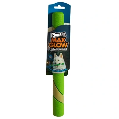 Imagen de Chuckit! MAX Glow Ultra Fetch Asta fosforescente para Perros Robusta y Duradera Brilla en la Oscuridad Mejora simpatía Talla única Diámetro 28 x 3 2,5 cm