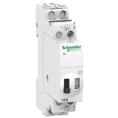 Imagen de Schneider Electric A9C30011 iTL Telerruptor, 1P, 1NO, 16A, 12 VCA, 50/60Hz, 6 VCD, 84mm x 18mm 60mm
