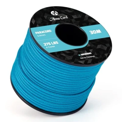 Imagen de Abma Cord 30M Paracord 275 Cuerda de Nylon 2,4 mm Paracaídas 4 Hebras para Exteriores Supervivencia Todo Uso MAX. 125kg (275lbs) Azul
