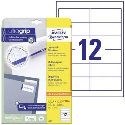 Imagen de Avery Zweckform Universal Labels, White 97x42,3mm, 97 x 42.3 mm
