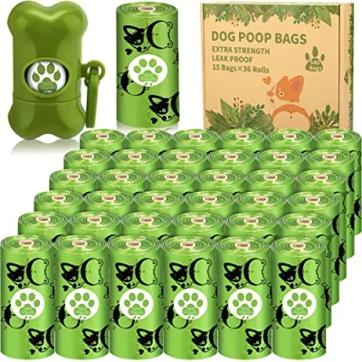 Imagen de Tonsooze Bolsas Para Excrementos de Perro, 540 Unidades/36 Rollos Caca Perro con 1 dispensador, Núcleo Papel Bolso Perros, Extra Gruesa Prueba Fugas, Fuerte y a Prueba, Verde