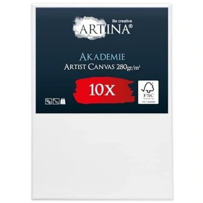 Imagen de Artina Set de 10 Lienzos Blancos Akademie con certificación FSC® 50x70 cm 100% algodón Lienzo y Bastidor 280g/m² no se deforma prepintado pintura blanca.