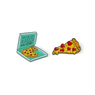 Imagen de Legami Juego de 2 Pines Solapa metal esmaltado, Pin Your Style!, Broche para mochila, bolso, regalo parejas, pizza, tamaño 3 x 1 cm, amarillo, talla única,