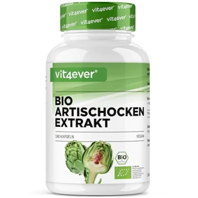 Imagen de Extracto de alcachofa ecológica 240 Cápsulas 1800 mg por dosis diaria (2,5% cinarina) genuino 20:1 Calidad Alta Vegano