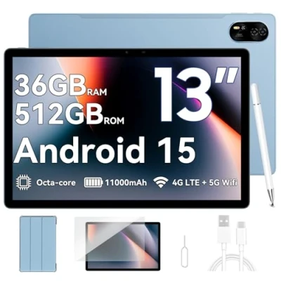 Imagen de Blackview 13 Pulgadas Mega8 Tablet,Android 15 Tableta 90HZ Display,Dual 4G LTE &amp; 5G WiFi,11000mAh,36GB RAM+512GB ROM/2TB TF Octa Core Dual AI Cámara Widevine L1/GPS/WPS/PC Mode con Lápiz óptico