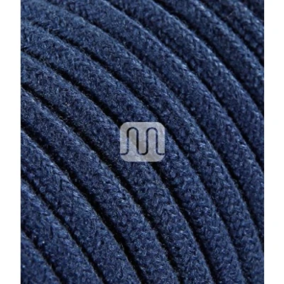 Imagen de Cable eléctrico redondo revestido de tela color hilo crudo azul oscuro Jeans 10 metros 2 x 0,75 para lámparas araña, techo, mesa, diseño fabricado en Italia.