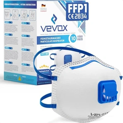 Imagen de VEVOX® Mascarillas FFP1 Set de 10 con nasales Comfort Light Mascarilla antipolvo válvula Para la protección más fiable