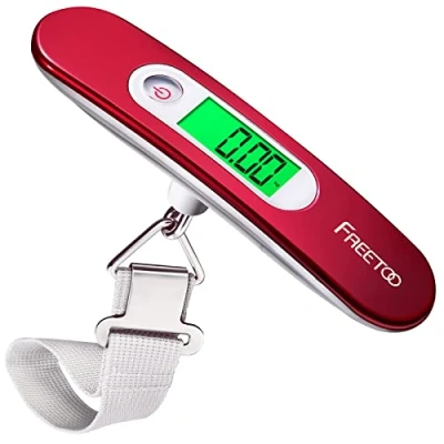 Imagen de FREETOO Digital Balanza Báscula de Equipaje LCD Portátil Escala 110 lb/50 kg Capacidad Batería Incluida para Viajes Al Aire Libre (Rojo)