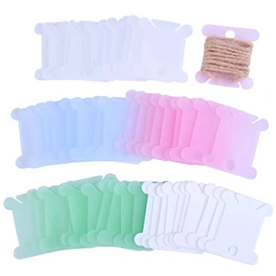 Imagen de 100 piezas de tarjetas hilo, bobinas hilo bordado, soporte punto cruz para almacenamiento costura, colores al azar
