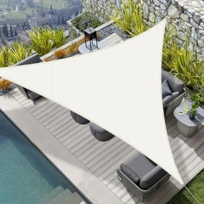 Imagen de HENG FENG Toldo Vela de Sombra Impermeable Triangular 3x3x3m Poliéster Protección Rayos UV Resistente para Terraza Patio Exterior Jardín Color Beige