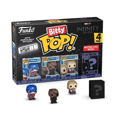 Imagen de Funko Bitty Pop! Marvel Captain America 4PK (Holding Shield), Nick Fury, Thor Y una Minifigura Misteriosa Sorpresa 0.9 Inch (2.2 Cm) Comics Cómics Fans
