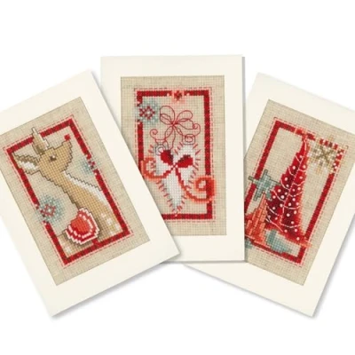 Imagen de Vervaco Grußkarten Weihnachtssymbole, 3er Set Juego de 3 Tarjetas felicitación con símbolos Navidad, Baumwolle, Aspect Lin, 10.5 x 15 cm,