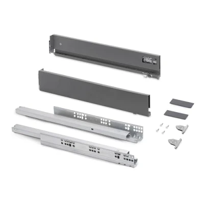 Imagen de Emuca Kit cajón para cocina o baño con regulación 3D, altura 83mm, profundidad 450mm, 40 Kg, cierre suave, tableros no incluidos, Acero, Gris antracita
