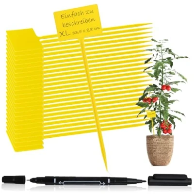 Imagen de com four® 25x Letreros para Plantas con Marcado de Doble Extremo Enchufes Balcones, Jardines Estacas Etiquetar 33,5 cm (25 Piezas Amarillo 33,5cm)