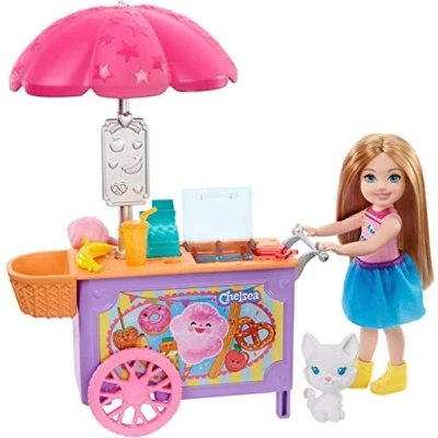 Imagen de Barbie Chelsea Playset con su Gatito y Carrito de Helados, Muñeca Accesorio Mascota (Mattel GHV76)