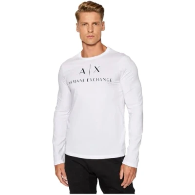 Imagen de Armani Exchange A x Long Sleeve Logo Crewneck T Shirt Camiseta, Blanco, XL para Hombre