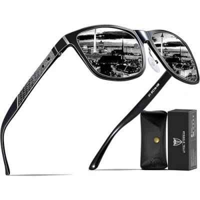 Imagen de ATTCL Hombre Gafas de sol Polarizado Al Mg Metal Super Ligero Marco 18587black UV400 CAT 3 CE