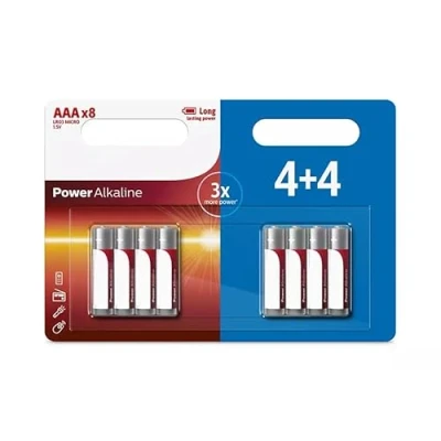 Imagen de Pila alcalina AAA/LR03 de 1,5V en paquete 8 (4+4), perfecta para dispositivos alto consumo, garantizando un rendimiento óptimo y duradero tus aparatos electrónicos.