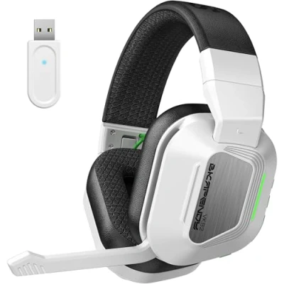 Imagen de Skapendy VK82 Cascos Gaming Inalambricos con Micrófono Reducción de Ruido, Wireless 2.4G &amp; Bluetooth 5.4, Auriculares Luces LED para Ps5, Ps4, PC, Switch (Negro Blanco)
