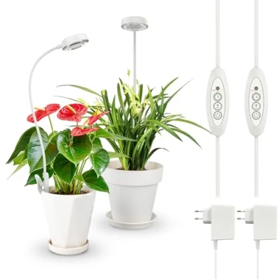 Imagen de SANSI Lámparas de Plantas, 48 LED Luz Crecimiento Espectro Completo 4000K, Lámpara Cultivo Interior con Temporizador Automático 3H/6H/12H y 4 Brillo para Plantas Pequeñas (2Piezas)
