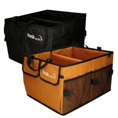Imagen de PMK GRUPO Organizador Maletero Coche Caja almacenamiento gran capacidad plegable impermeable Coche, SUV, Camper Pack 2 unidades Negro + Naranja