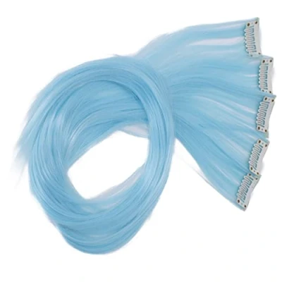 Imagen de CAISHA 60 cm Colorido Hebra Reflejo Clip En Extensión De Cabello Liso Largo Postizo Azul Bebé BST109