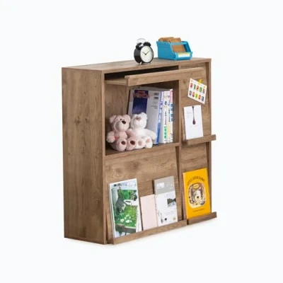Imagen de Iris Ohyama, Mueble de almacenamiento con 4 puertas plegables / Armario madera Abatible Armario, Diseño,Modular, Oficina, Casa biblioteca Flap Rack FR F4 Marrón ceniza